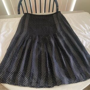 Talbots Elegant Pure Silk  Black and White Polka Dot Skirt with Black Yoke